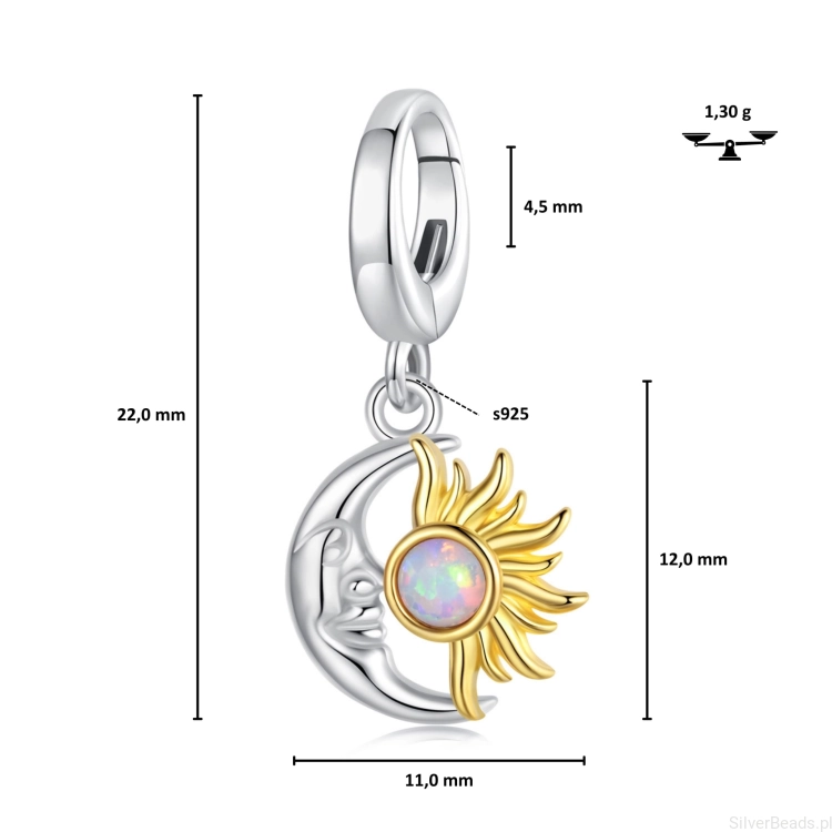 charms yin yang słońce księżyc