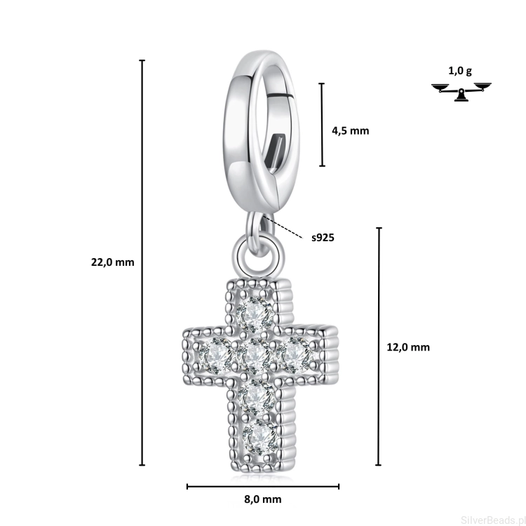 charms religijny z błyszczącymi cyrkoniami