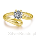pozłacany pierścionek łezka z moissanitem elegancki blask