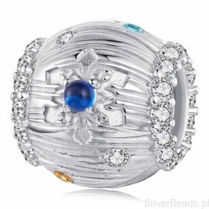 Srebrny charms w ŚNIEŻYNKI i kolorowe kryształy srebro 925 koralik beads
