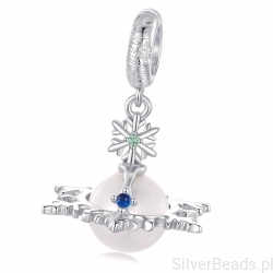 Srebrny charms ŚNIEŻYNKA Z PEREŁKĄ zawieszka beads srebro 925