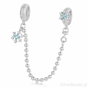 Łańcuszek zabezpieczający ozdobiony śnieżynkami podwójny stoper charms srebro 925 