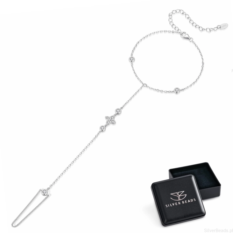 Elegancka hand chain z błyszczącymi zdobieniami 925.