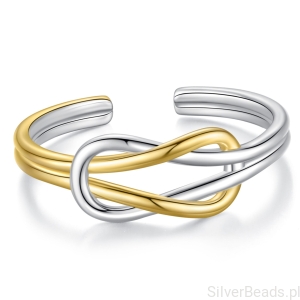 Srebrny pierścionek uniwersalny dwukolorowy splot srebro 925 pozłacane