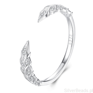 Srebrny pierścionek uniwersalny z KRYSZTAŁOWYMI LISTKAMI srebro 925