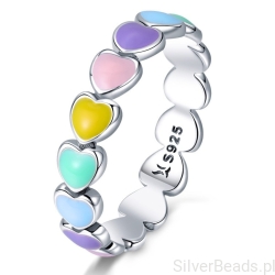 Srebrny pierścionek z kolorowymi serduszkami rozmiar 12 srebro 925