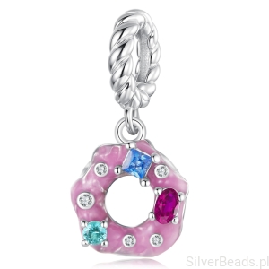 Srebrna zawieszka donut z kolorową posypką do barnsoletki modułowej srebro 925