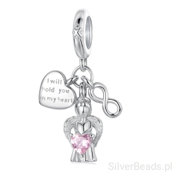 Srebrna zawieszka anioł z sercem i znakiem nieskończoności – charms pamięci 925