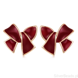 Pozłacane kolczyki emaliowane kokarda sztyfty srebro 925