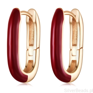 Srebrne kolczyki pozłacane owalne z czerwoną emalią srebro 925