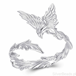 Pierścionek regulowany feniks z długim ogonem srebro 925