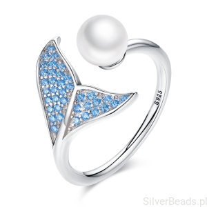 Srebrny uniwersalny pierścionek syreni ogon z perłą srebro 925