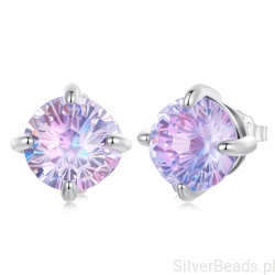 Srebrne kolczyki z opalizującym kryształem – pastelowy blask srebro 925