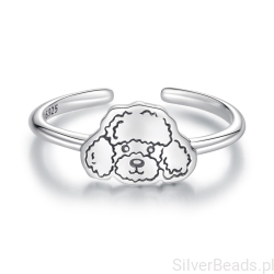 Srebrny pierścionek pies Pudel – regulowany srebro 925
