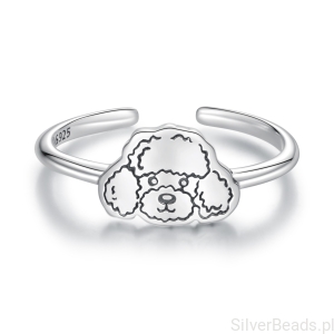 Srebrny pierścionek pies Pudel – regulowany srebro 925