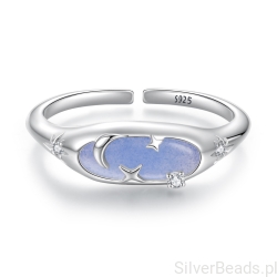 Srebrny regulowany pierścionek nocne niebo – kamień świecący w ciemności