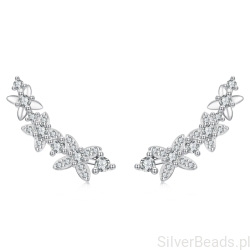 Srebrne kolczyki gałązki z kwiatami i listkami sztyfty srebro 925 