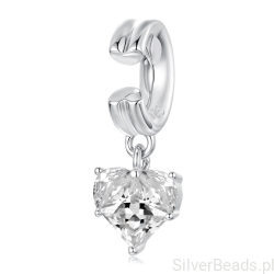 Srebrna zawieszka charms z wiszącym kryształowym sercem srebro 925