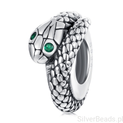 Srebrny charms stoper wąż z zielonymi oczami srebro 925