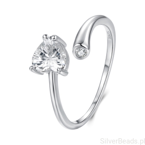 Pierścionek srebrny serce z cyrkonią regulowany – romantyczna biżuteria dla dziewczyny