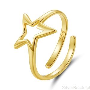 Pierścionek srebrny pozłacany gwiazda regulowany – delikatna biżuteria