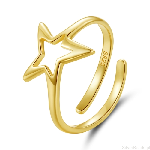 pierścionek srebrny pozłacany gwiazda regulowany