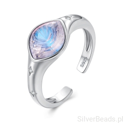 Srebrny pierścionek regulowany z opalizującym oczkiem dla dziewczyny na prezent