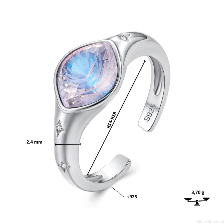 pierścionek srebrny opal regulowany srebro 925