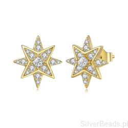 Kolczyki srebrne pozłacane gwiazdy w cyrkonie sztyfty srebro 925