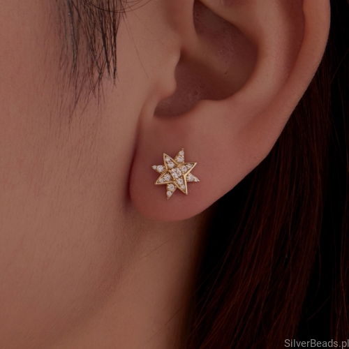 kolczyki srebrne pozłacane gwiazda