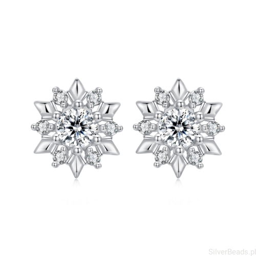 kolczyki srebrne śnieżynka ice flower 925