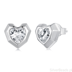 Srebrne kolczyki kryształowe serca sztyfty dla dziewczynki
