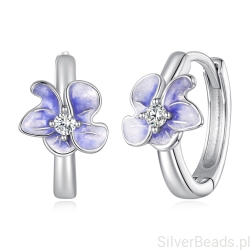 Srebrne kolczyki fioletowe kwiaty zatrzask srebro 925 idealne na lato