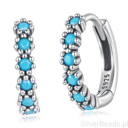Stylowe srebrne kolczyki z turkusowymi kryształami zatrzask srebro 925 