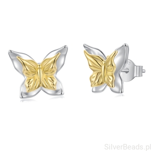 Srebrne kolczyki dwukolorowe motylki delikatne kolczyki dla dziewczynki srebro 925