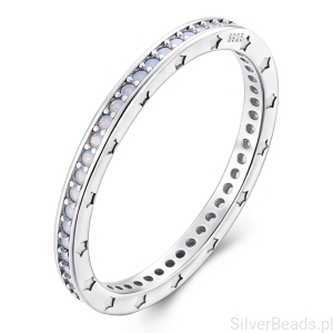 Srebrny delikatny pierścionek z opalizującymi kryształkami rozmiar 12