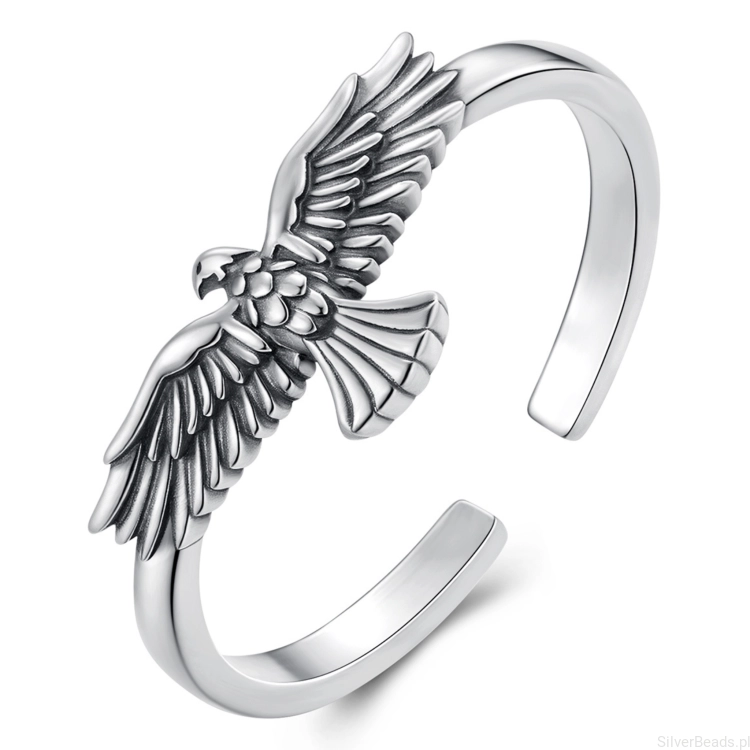 pierścionek orzeł srebro 925 regulowany