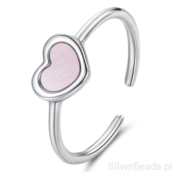 Srebrny pierścionek regulowany serce z masy perłowej dla dziewczyny