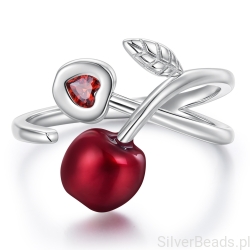 Srebrny pierścionek uniwersalny wisienka z czerwoną cyrkonią na wakacje srebro 925