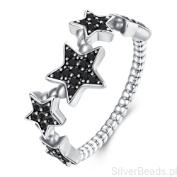 Srebrny pierścionek gwiazdy z czarnymi kryształami rozmiar 12 