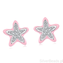 Srebrne wakacyjne kolczyki rozgwiazdy z różową emalią dla dziewczynki