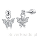 motyl kolczyki srebro 925 z cyrkoniami