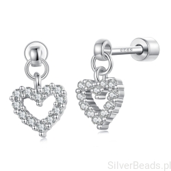 Srebrne delikatne kolczyki z wiszącymi serduszkami na prezent