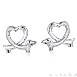 Srebrne urocze kolczyki jamniki serduszka srebro 925 