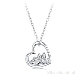 Srebrny naszyjnik góry w sercu - symbol podróży i miłości