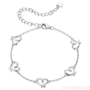 Srebrna bransoletka ażurowe serduszka na prezent 