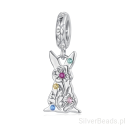 Srebrna zawieszka króliczek ozdobiony wiosennymi kwiatami srebro 925