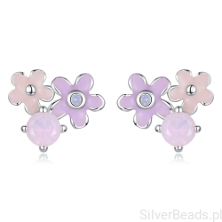 Srebrne kolczyki pastelowe kwiatki prezent dla dziewczynki srebro 925