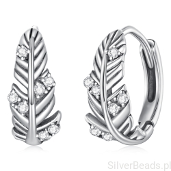 Srebrne stylowe kolczyki piórka z cyrkoniami zatrzaski ze srebra 925