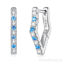 Srebrne lśniące kolczyki geometryczne ozdobione kryształami zapięcie angielskie